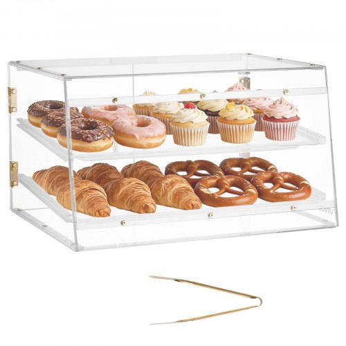 VEVOR Gebäckvitrine 2-stöckig, Gewerbliche Bäckereivitrine aus Transparentem Acryl, Thekenvitrine mit Magnetischer Rücktür & Abnehmbarer Trennwand für Kekse, Desserts und Donuts, 526 x 400 x 305 mm