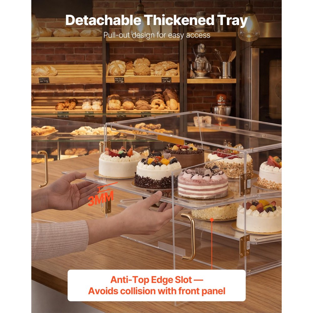 VEVOR Gebäckvitrine 2-stöckig, Gewerbliche Bäckereivitrine aus Transparentem Acryl, Thekenvitrine mit Magnetischer Rücktür & Abnehmbarer Trennwand für Kekse, Desserts und Donuts, 526 x 400 x 305 mm
