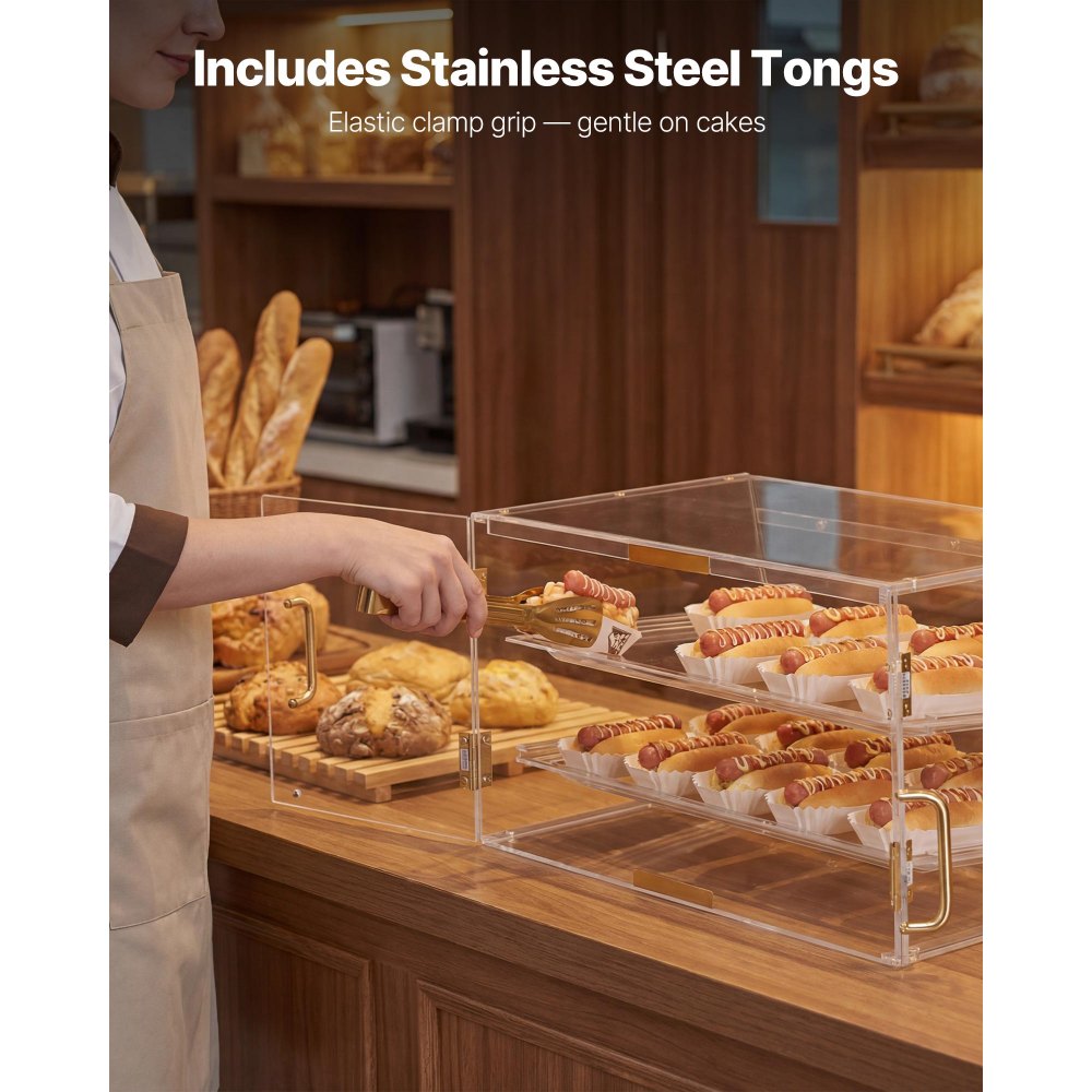 VEVOR Gebäckvitrine 2-stöckig, Gewerbliche Bäckereivitrine aus Transparentem Acryl, Thekenvitrine mit Magnetischer Rücktür & Abnehmbarer Trennwand für Kekse, Desserts und Donuts, 526 x 400 x 305 mm