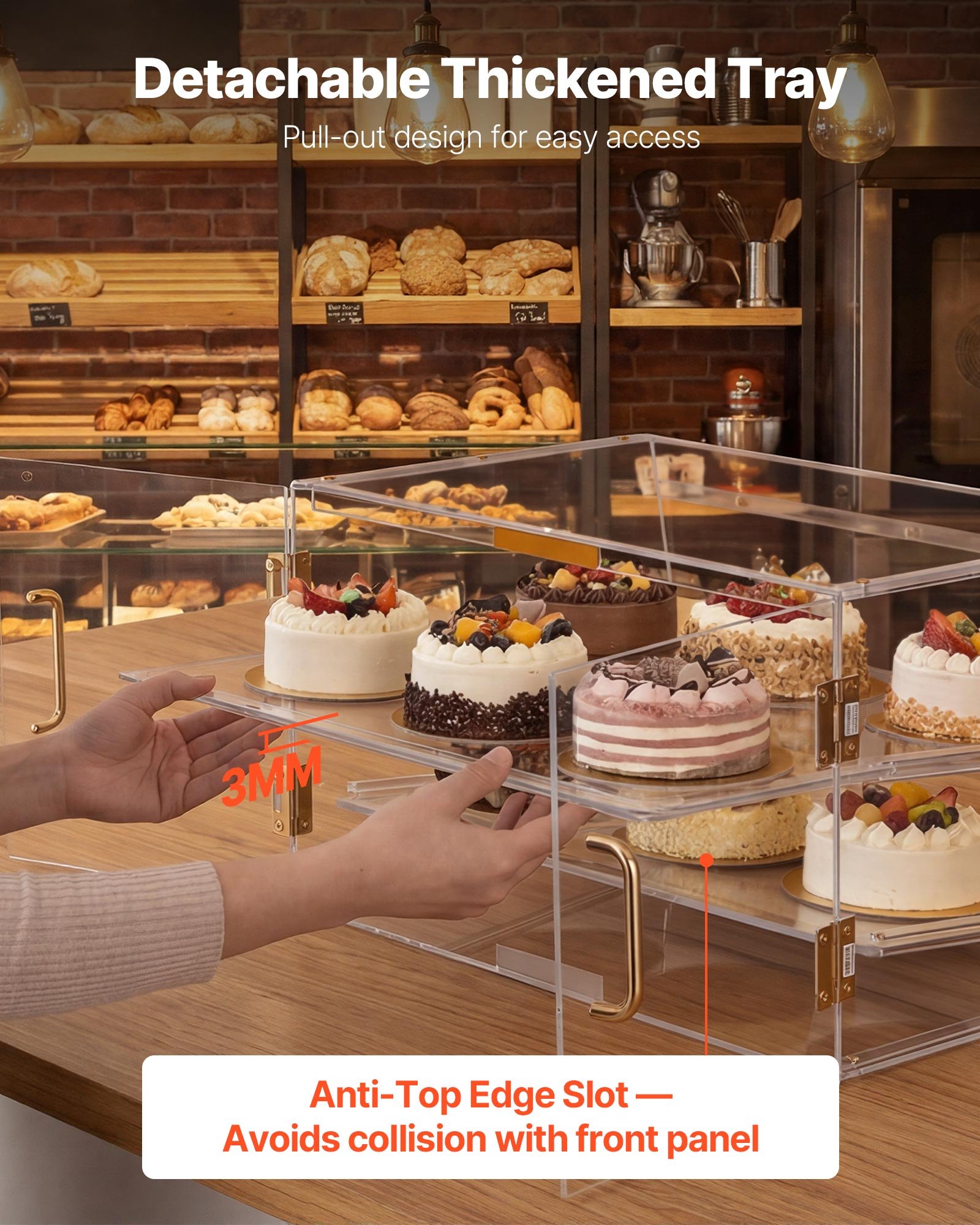 VEVOR Gebäckvitrine 2-stöckig, Gewerbliche Bäckereivitrine aus Transparentem Acryl, Thekenvitrine mit Magnetischer Rücktür & Abnehmbarer Trennwand für Kekse, Desserts und Donuts, 526 x 400 x 305 mm
