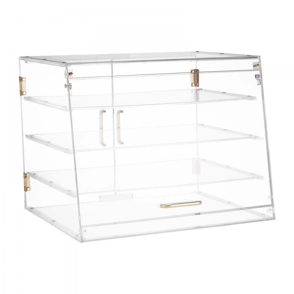 VEVOR Gebäckvitrine 4-stöckig, Gewerbliche Bäckereivitrine aus Transparentem Acryl, Thekenvitrine mit Magnetischer Rücktür & Abnehmbarer Trennwand für Kekse Desserts Donuts, 530 x 435 x 415 mm