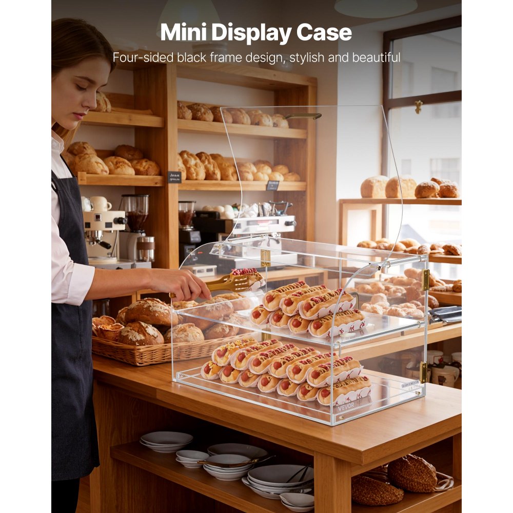 VEVOR Gebäckvitrine 2-stöckig, Gewerbliche Bäckereivitrine aus Transparentem Acryl, Thekenvitrine mit Magnetischer Rücktür & Abnehmbarer Trennwand für Kekse Desserts Donuts, 558 x 355 x 355 mm