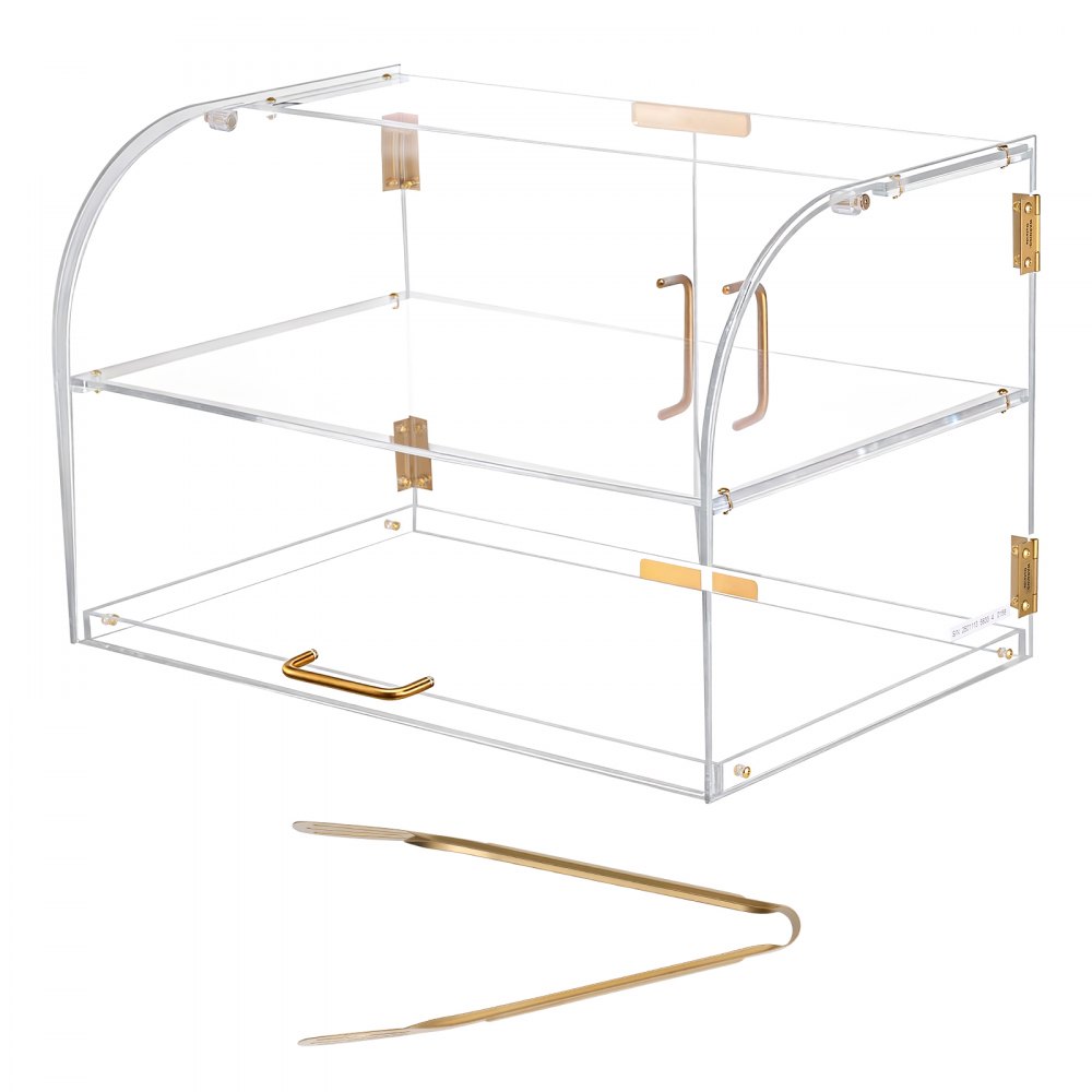 VEVOR Gebäckvitrine 2-stöckig, Gewerbliche Bäckereivitrine aus Transparentem Acryl, Thekenvitrine mit Magnetischer Rücktür & Abnehmbarer Trennwand für Kekse Desserts Donuts, 558 x 355 x 355 mm