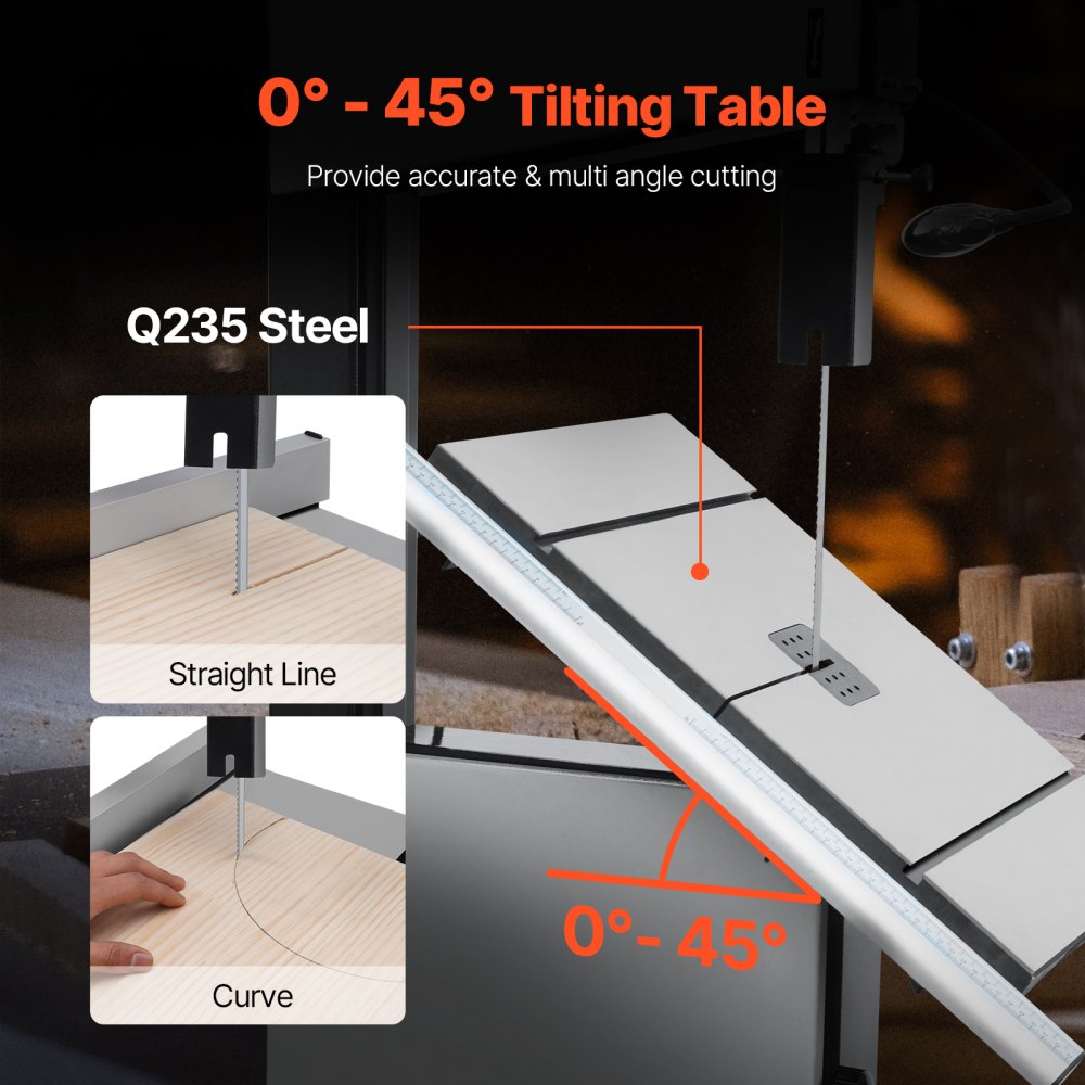 VEVOR Bandsäge, 340 mm, Tischsäge mit Ständer, 440–846 U/min stufenlos machbare Geschwindigkeit, 1100 W 1-1/2 PS, 220 V, für die Holzbearbeitung von Aluminium, Holz, Metall & Kupfer