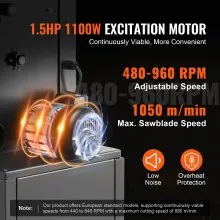 VEVOR Bandsäge Tischsäge Tischbandsäge 340mm 1100W 1,5PS 440–846U/min
