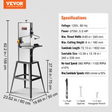 VEVOR Bandsäge mit Ständer Elektrische Tischsäge 245mm 370W 2-Gang einstellbar