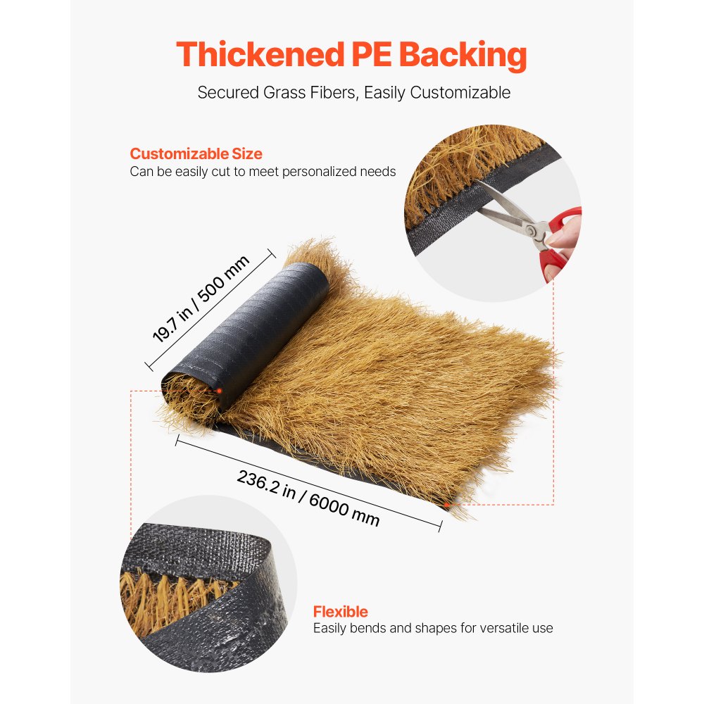 VEVOR Künstliches Strohdach, 600 x 50 cm, Synthetisches Strohgrasdach, Reetdachsimulation, Reetdachrolle, Palapa-Tiki-Dachmatte für Terrasse, Pool, Strand, tropische Hawaii-Partydekoration