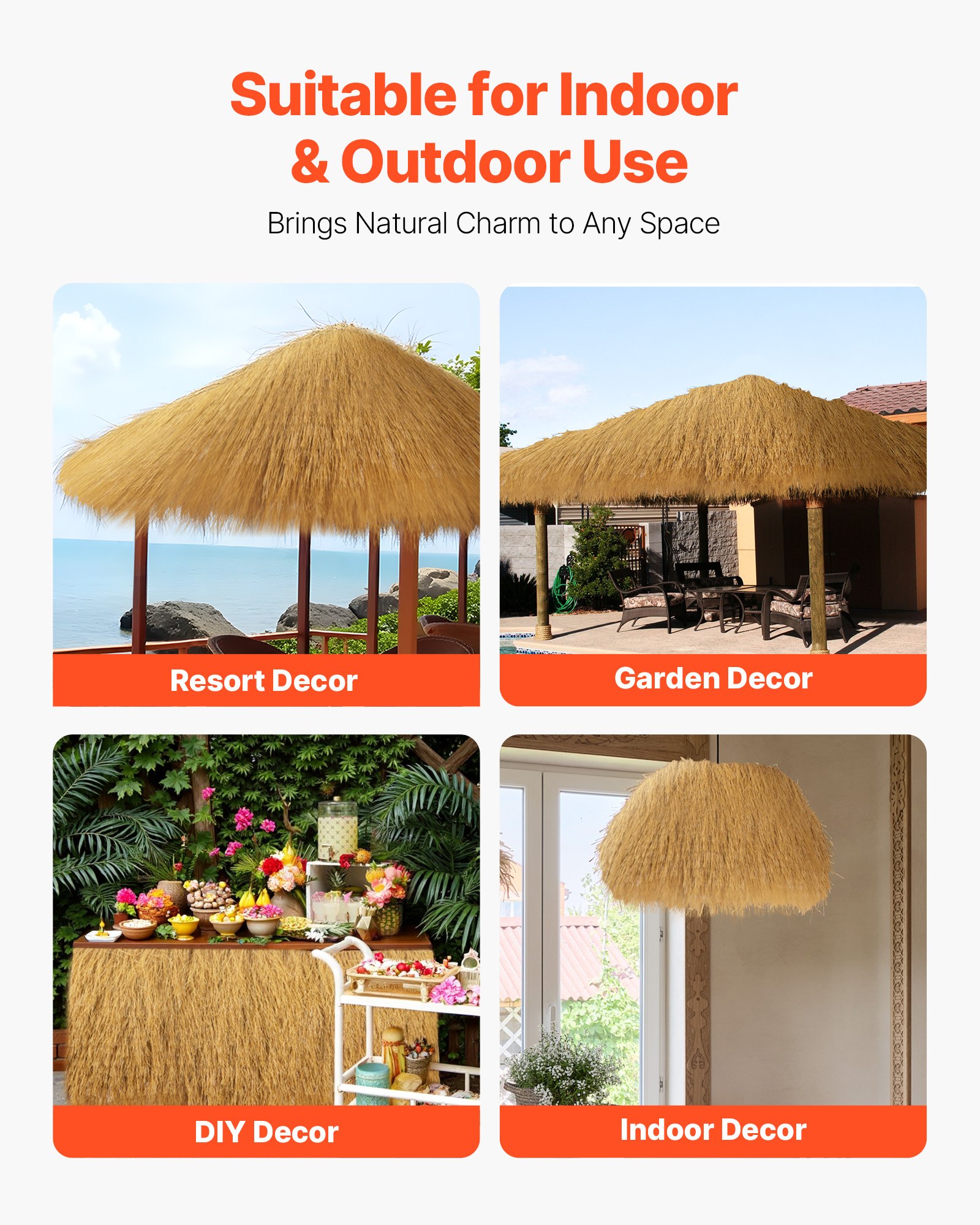 VEVOR Künstliches Strohdach, 600 x 50 cm, Synthetisches Strohgrasdach, Reetdachsimulation, Reetdachrolle, Palapa-Tiki-Dachmatte für Terrasse, Pool, Strand, tropische Hawaii-Partydekoration