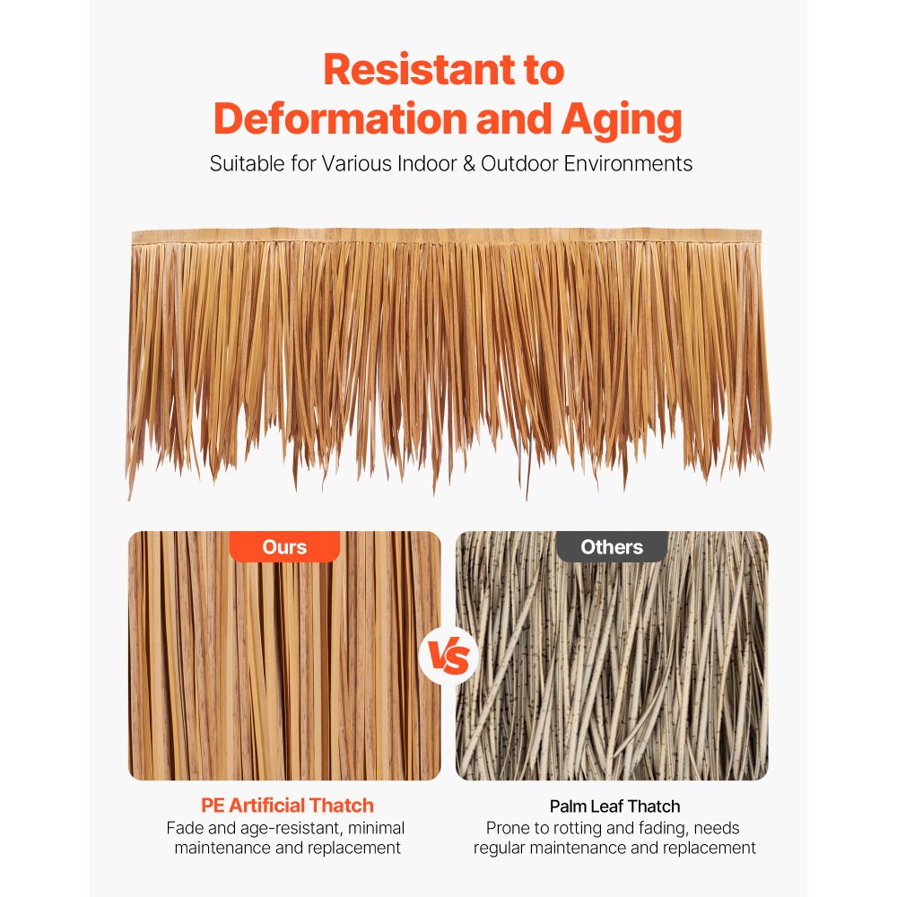 VEVOR Künstliches Strohdach, 40x100 cm, mexikanischer Stil, Strohdachrolle aus PE, Palmdach, Reetdach, Ideal für Terrassen-, Pool-, Strand-, Pavillon- und Hawaii-Party-Dekoration