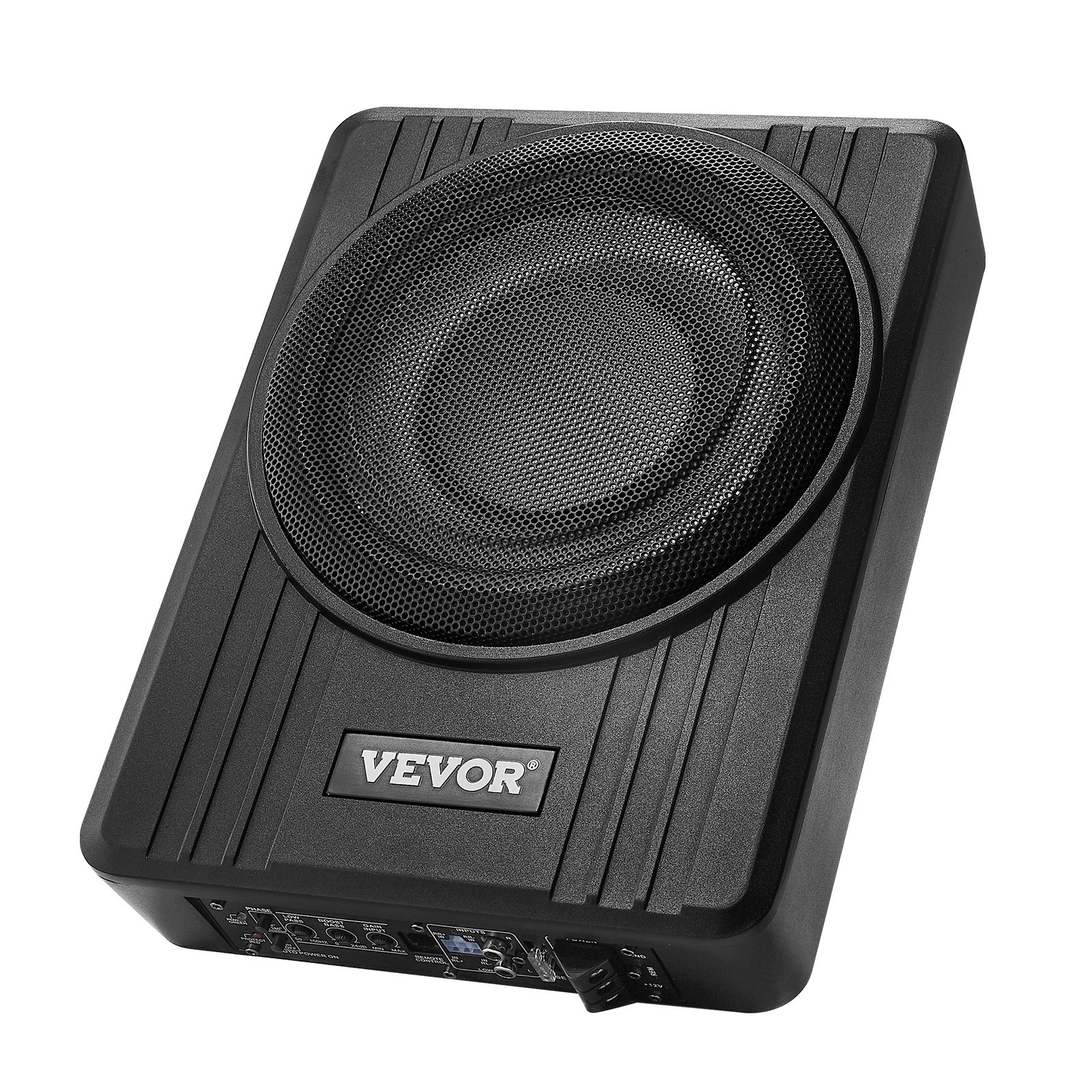 VEVOR Untersitz Auto Subwoofer 300 W 254 mm schlanker Auto Subwoofer mit Stromversorgung, Subsystem mit eingebautem Verstärker, Hoch-/Niedrigpegel-Eingang und Lautstärkeregler für SUVs Lkws