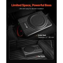 VEVOR Untersitz-Auto-Subwoofer 400W Schlankes Aktives Subwoofer-System 203mm