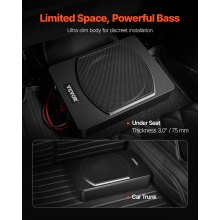 VEVOR Untersitz-Auto-Subwoofer 240W Schlankes Aktives Subwoofer-System 254mm