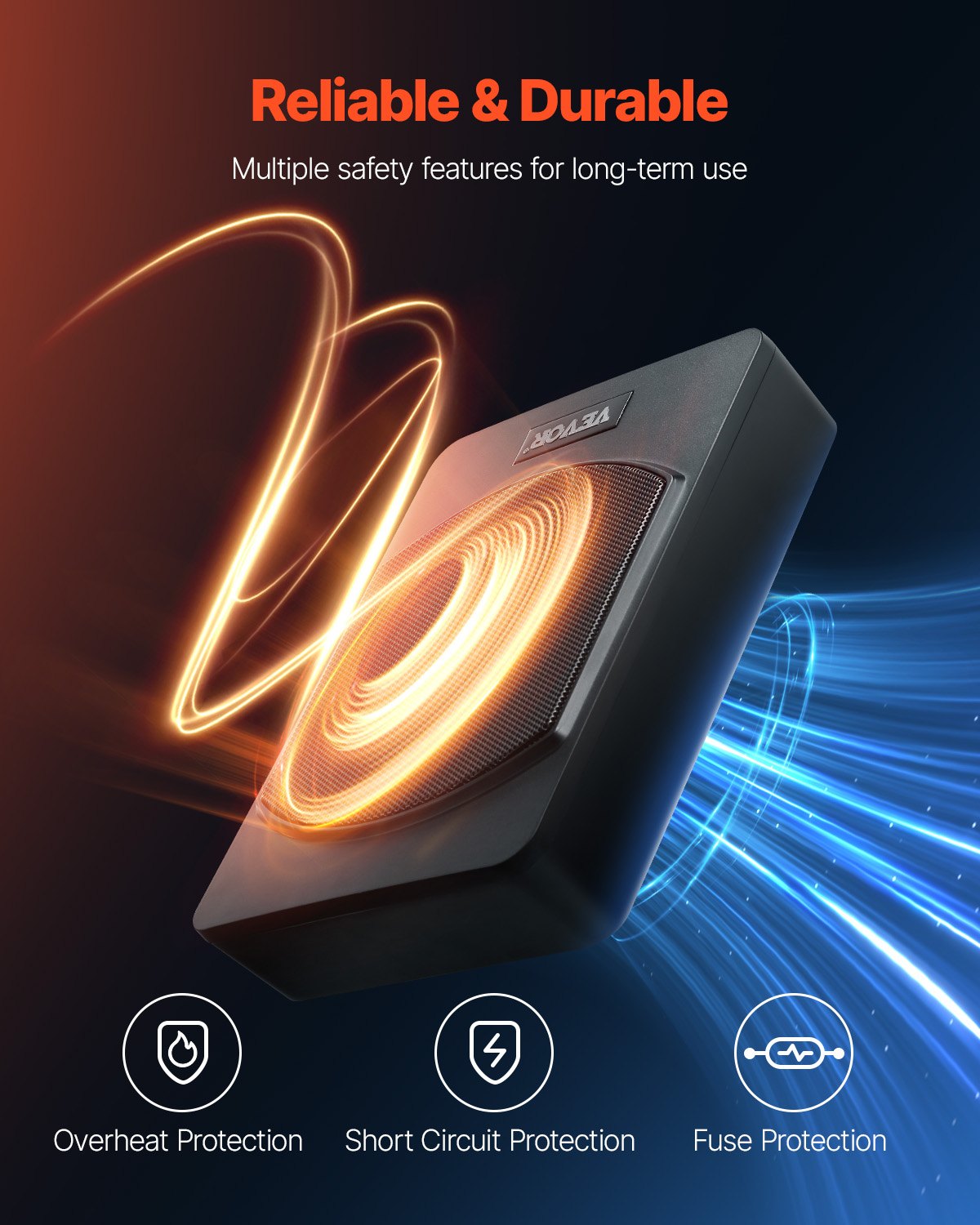 VEVOR Untersitz Auto Subwoofer 240 W 254 mm schlanker Auto Subwoofer unter dem Sitz Subsystem mit eingebautem Verstärker, Hoch-/Niedrigpegel-Eingang und Lautstärkeregler für SUVs Lkws