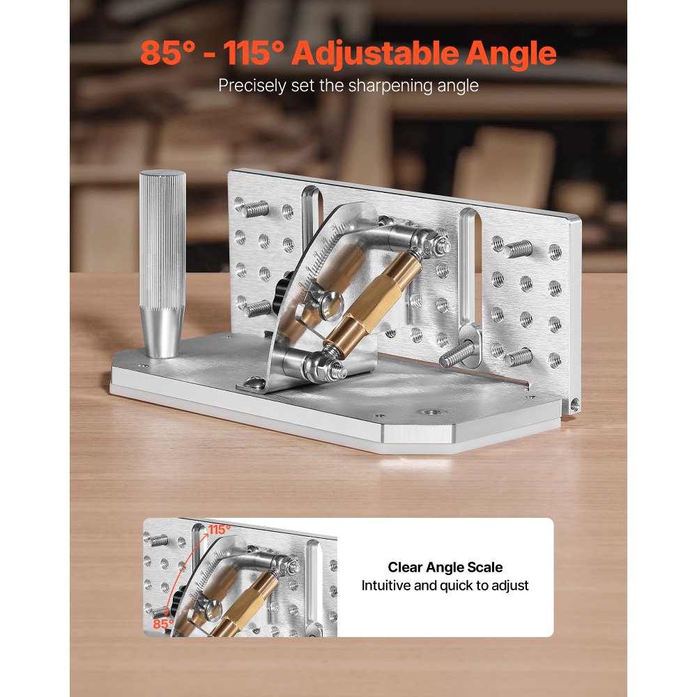VEVOR Schärfvorrichtung für Bandschleifer, Aluminiumlegierung, verstellbar 85°-115°, mit 2 Griffen, Messerschärfgerät, kompatibel mit Bandschleifern, Doppelschleifern, Schärfern, Bandschleifern