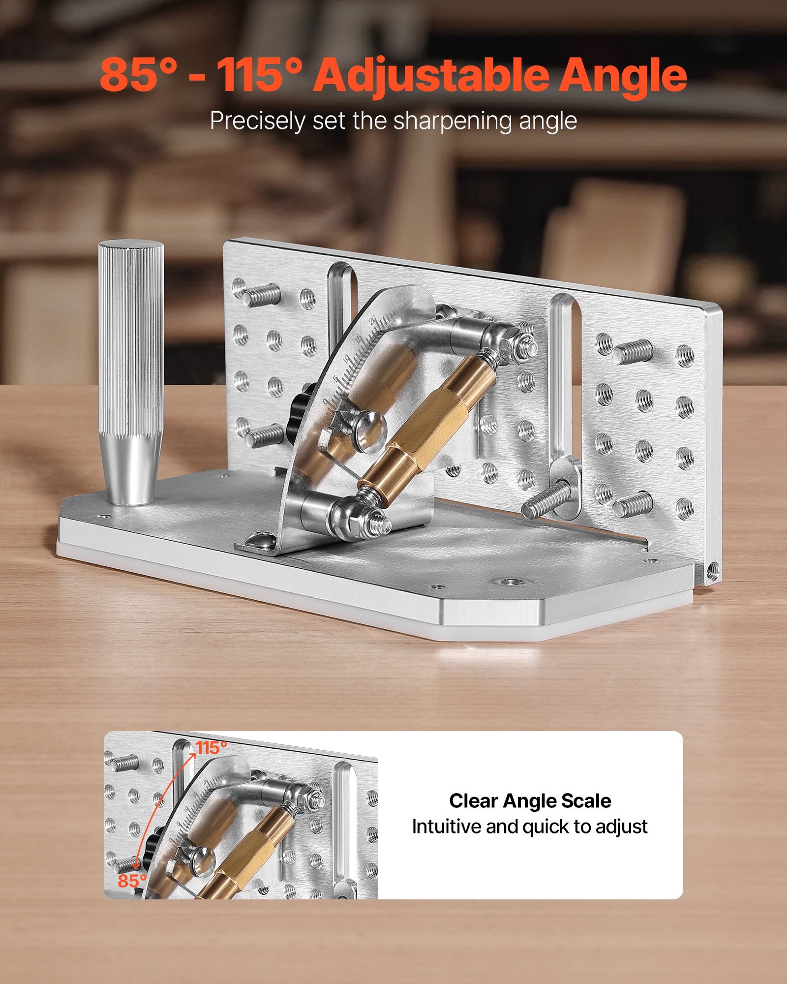 VEVOR Schärfvorrichtung für Bandschleifer, Aluminiumlegierung, verstellbar 85°-115°, mit 2 Griffen, Messerschärfgerät, kompatibel mit Bandschleifern, Doppelschleifern, Schärfern, Bandschleifern