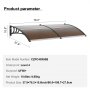 VEVOR Front Door Canopy 965x1987mm Roof UF50+ PC Sun Protection Film Front Door Canopy PC Sheet + ABS Bracket + Aluminum Connector Lean-to Canopy UV-Resistant Front Door Roof Lean-to Canopy Brown