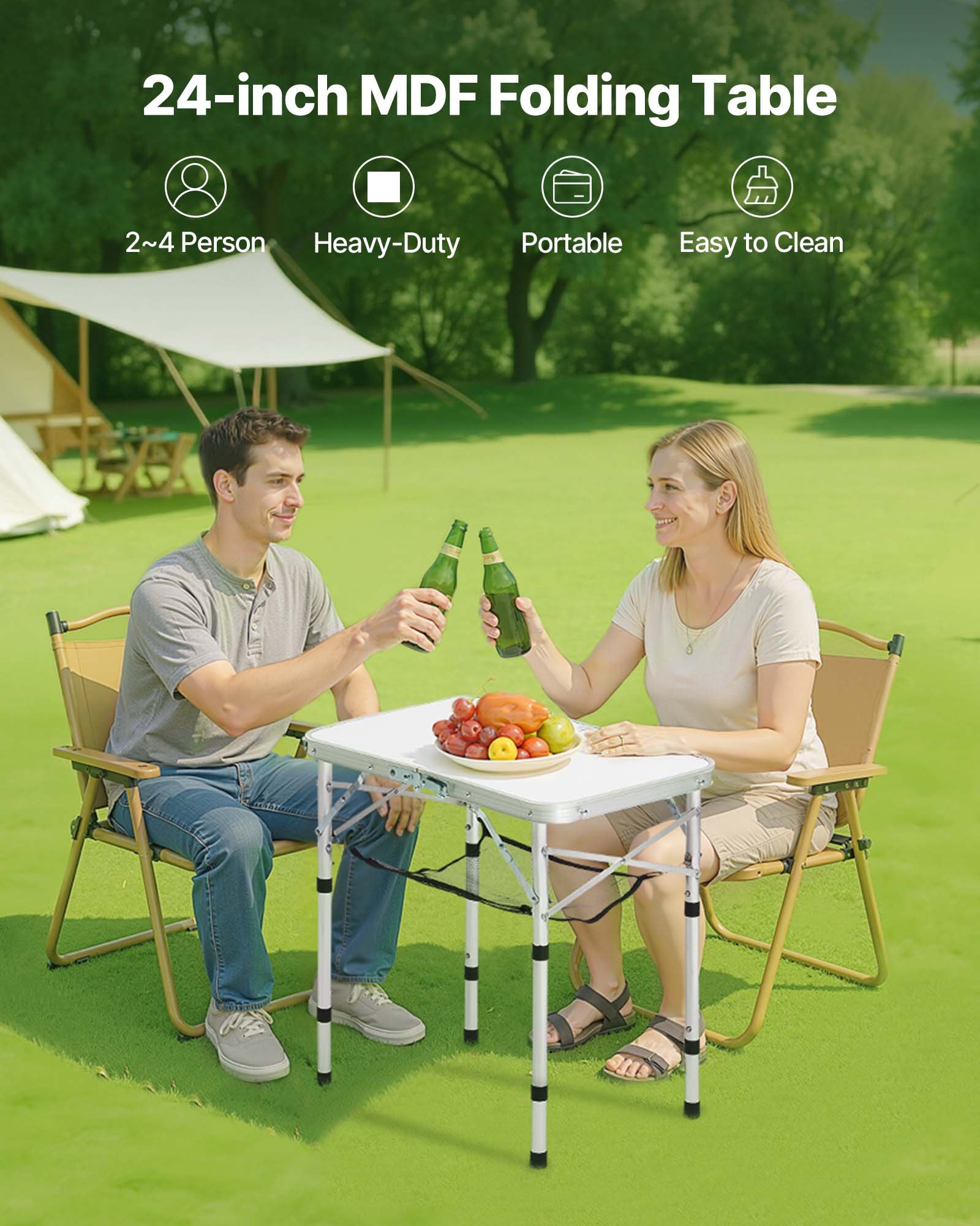 VEVOR Klapptisch Buffettisch tragbarer Allzwecktisch 60 x 40 cm, höhenverstellbarer Tisch (für 2-4 Personen) mit Tragegriff, Gartentisch Campingtisch für Partys Picknick Camping Grillen BBQ, Silber