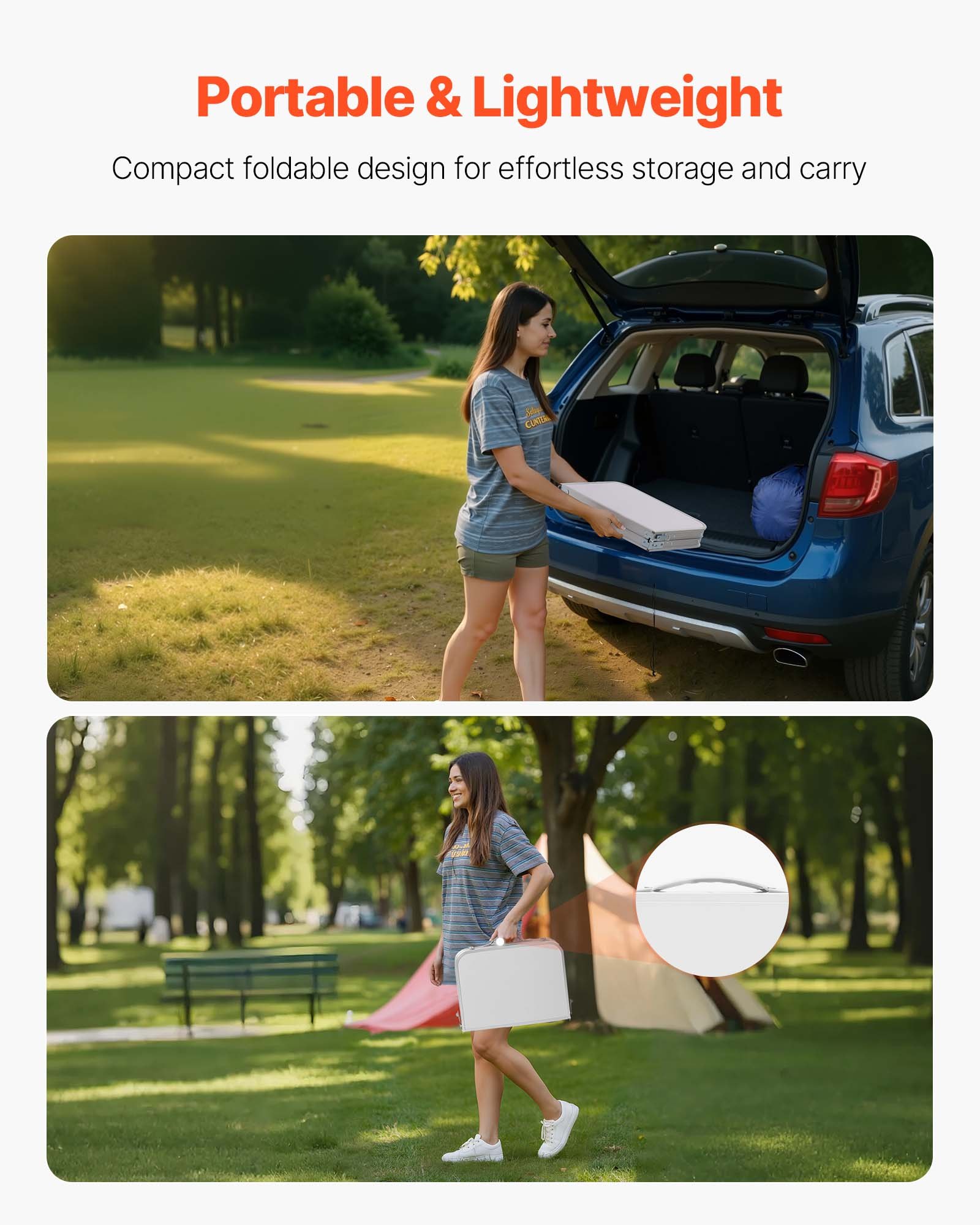 VEVOR Klapptisch Buffettisch tragbarer Allzwecktisch 60 x 40 cm, höhenverstellbarer Tisch (für 2-4 Personen) mit Tragegriff, Gartentisch Campingtisch für Partys Picknick Camping Grillen BBQ, Silber