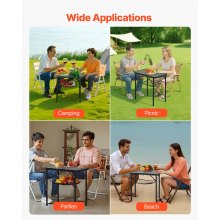 VEVOR Klapptisch Buffettisch tragbarer Allzwecktisch 60 x 40 cm, höhenverstellbarer Tisch (für 2-4 Personen) mit Tragegriff, Gartentisch Campingtisch für Partys Picknick Camping Grillen, Schwarz