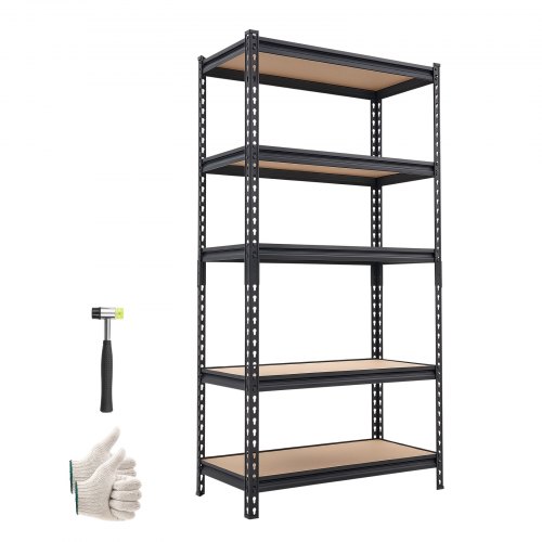 VEVOR Schwerlastregal 822x415x1594mm, 907,2kg Belastbares Lagerregal mit Stahlgestell 5 Verstellbaren MDF-Platten, Teilbares Steckregal als Werkbank, Flexibles Metallregal für Keller Garage Werkstatt