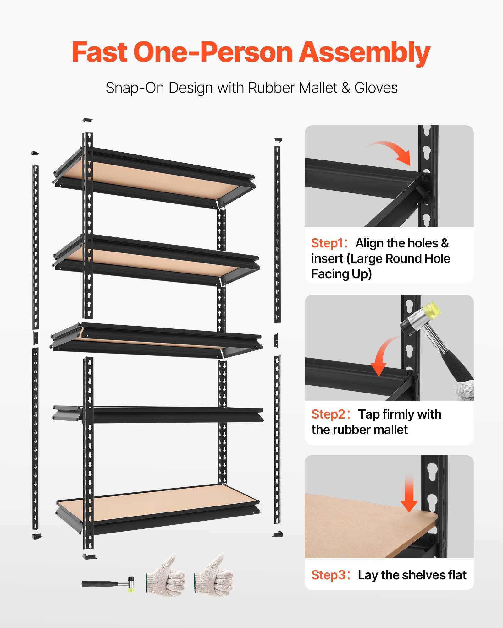 VEVOR Schwerlastregal 822x415x1594mm, 907,2kg Belastbares Lagerregal mit Stahlgestell 5 Verstellbaren MDF-Platten, Teilbares Steckregal als Werkbank, Flexibles Metallregal für Keller Garage Werkstatt