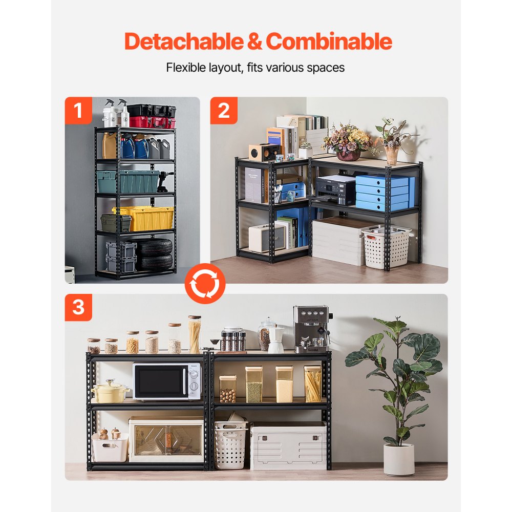 VEVOR Werkstattregal, 907 kg, 5-stufiges Garagen-Lagerregal, 406x813x1596 mm, Steckregal, Schwerlastregal, Metallregale für Garagenregale, Allzweckregal, ideal für Küche, Lager, Keller, schwarz