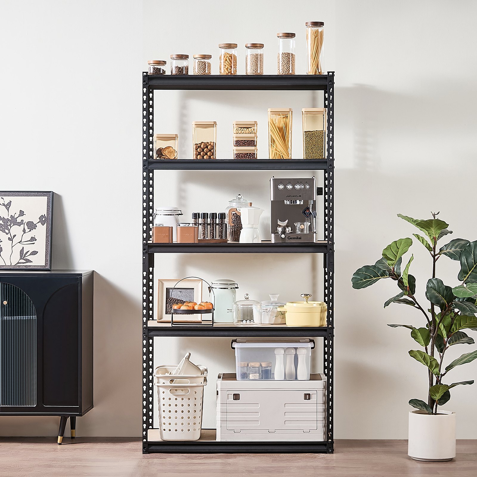 VEVOR Steckregal, 907 kg, 5-stufiges Garagen-Lagerregal, 406x914x1813 mm, Schwerlastregal, Werkstattregal, Metallregale für Garagenregale, Allzweckregal, ideal für Küche, Lager, Keller, schwarz