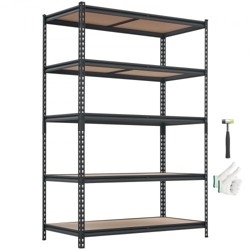 VEVOR Schwerlastregal 1228x619x1813mm, 1360,8kg Belastbares Lagerregal mit Stahlgestell & 5 Verstellbaren Ablagen, Teilbares Steckregal als Werkbank, Flexibles Metallregal für Keller Garage Werkstatt