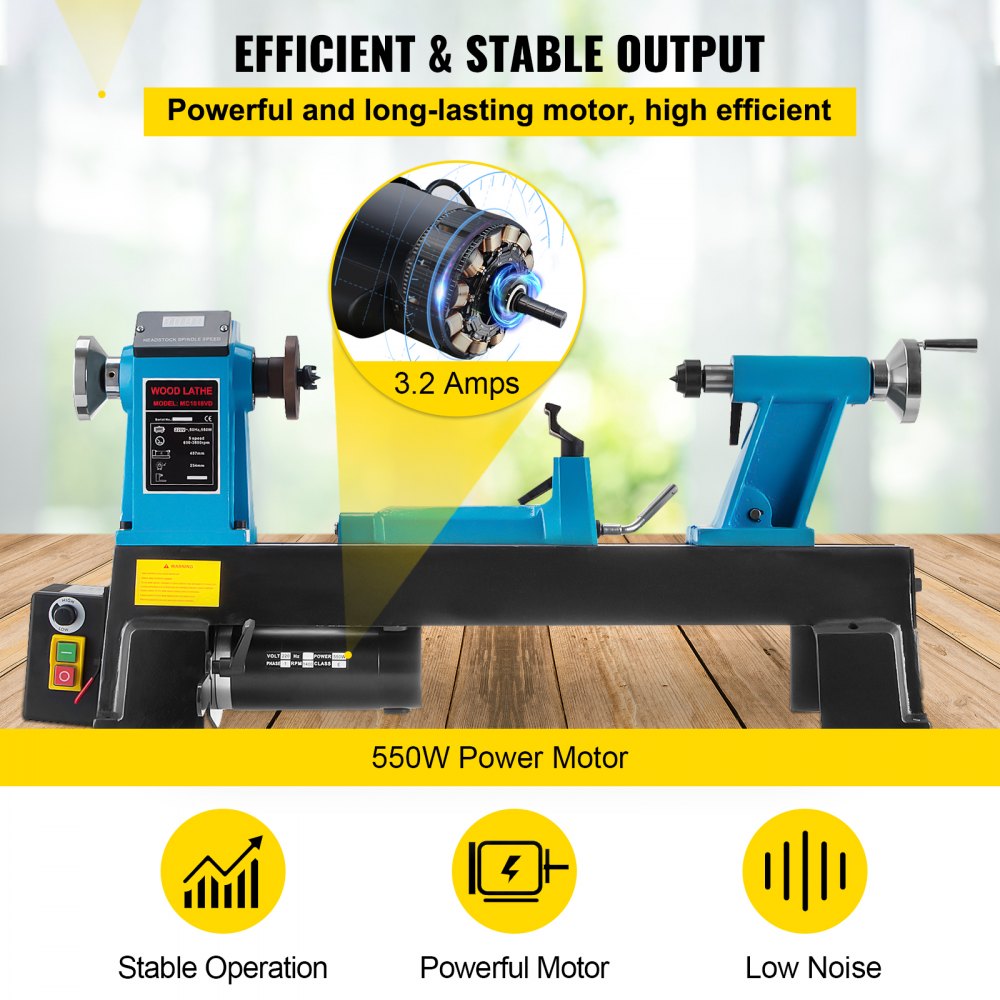 VEVOR mini Drechselbank 500-3800 U/min, Drechselbank, Holzdrechselbank 370 W einphasig, Drehbank Holz mit MT 2 Spindel, Tischdrehbank, Tischdrechselbank für Holzbearbeitung wie Schneiden, Schleifen