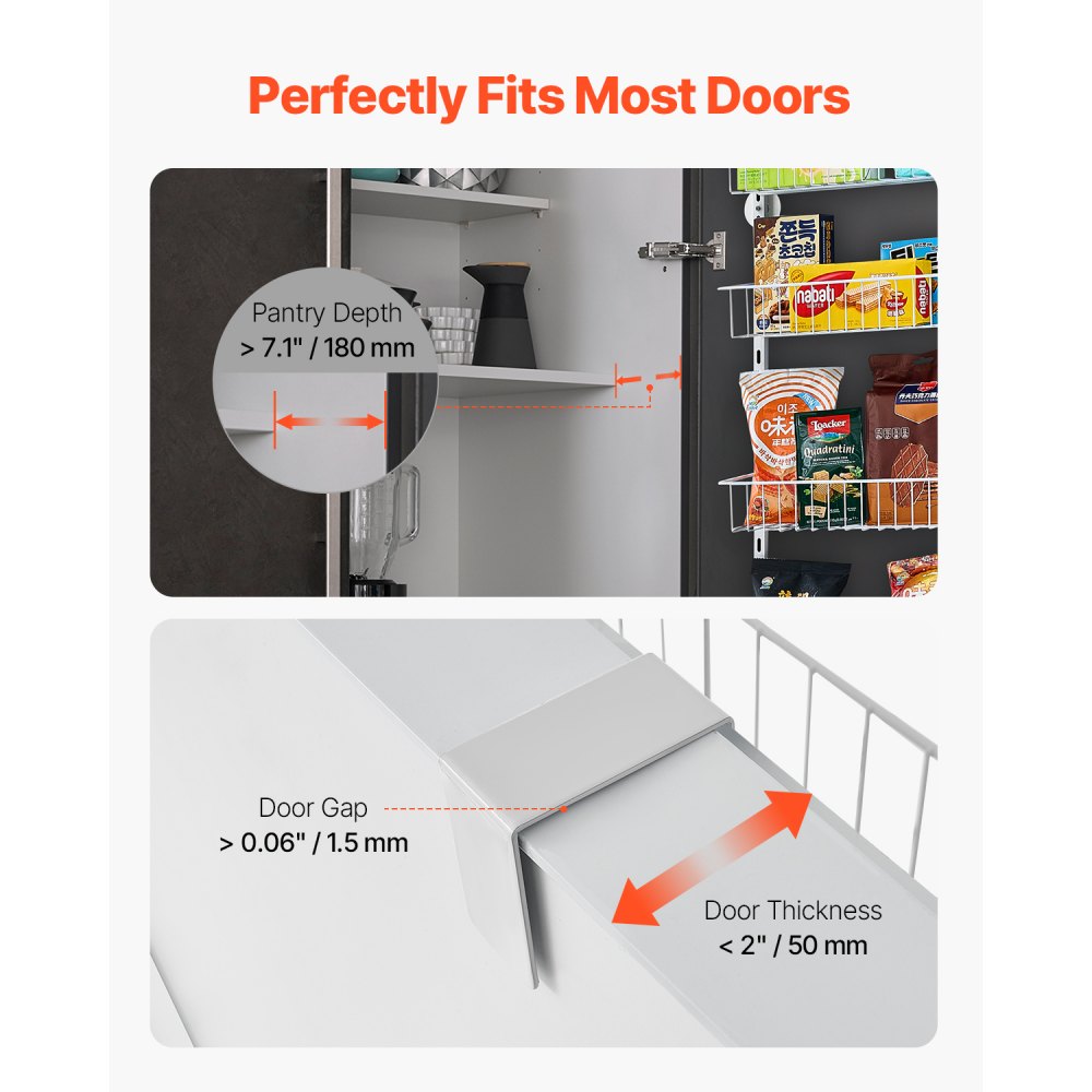 VEVOR Vorratsschrank Speisekammer-Organizer Aufbewahrung über der Tür, 10-stufige Gewürzregale zum Aufhängen aus Stahl, verstellbare Lagerregale für die Wand, für Zuhause Küche Badezimmer, Weiß