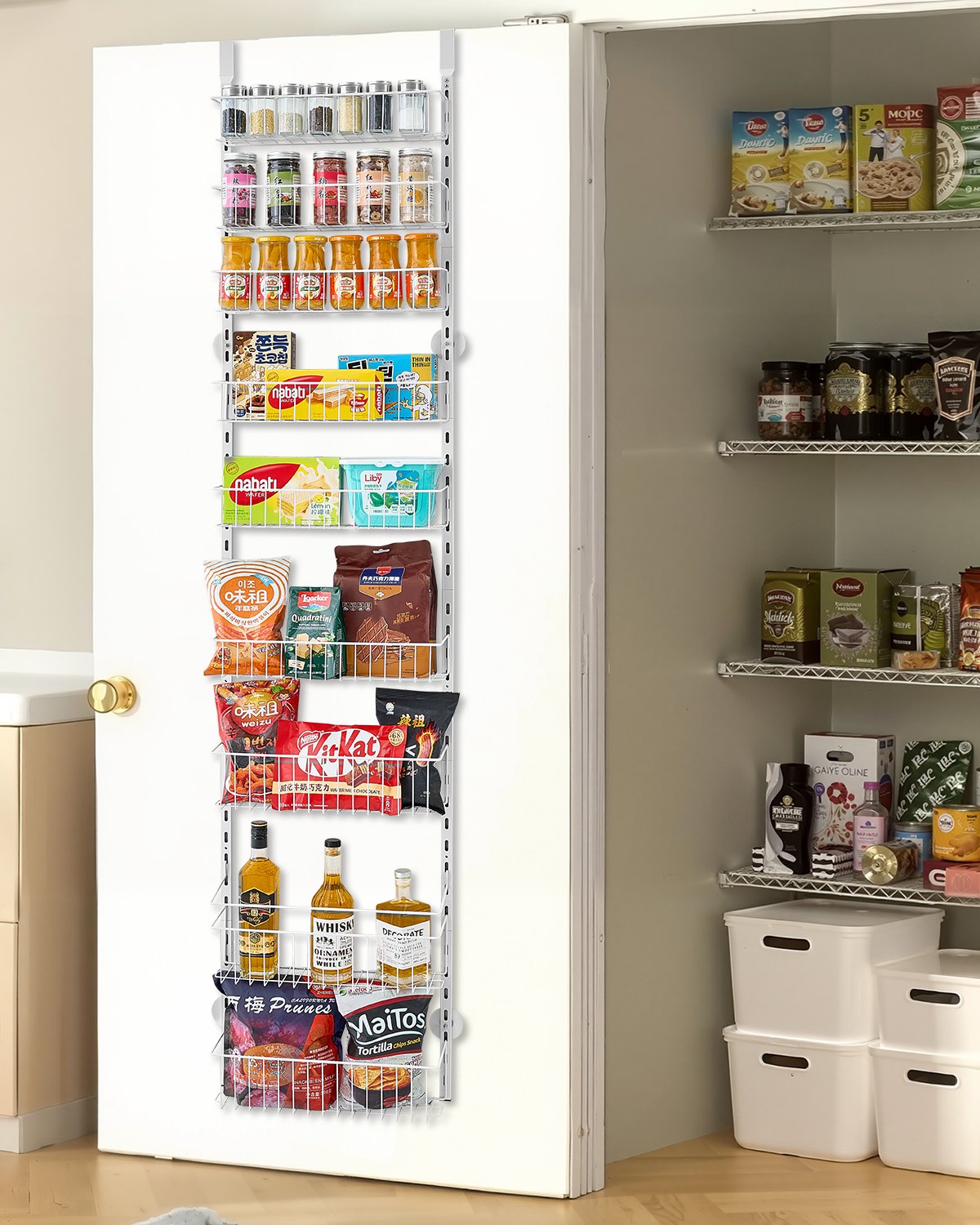 VEVOR Vorratsschrank Speisekammer-Organizer Aufbewahrung über der Tür, 9-stufige Gewürzregale zum Aufhängen aus Stahl, verstellbare Lagerregale für die Wand, für Zuhause Küche Badezimmer, Weiß