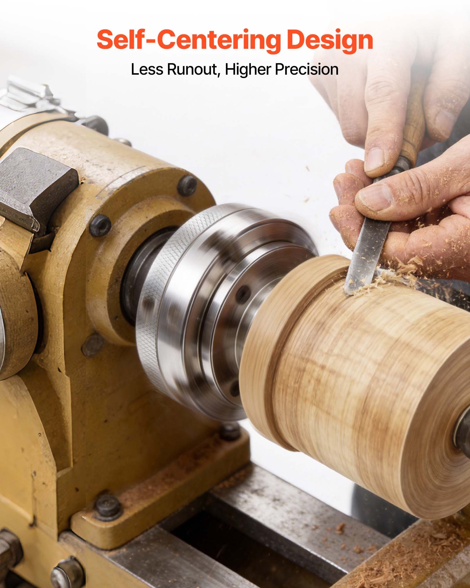 VEVOR 4 Inch Wood Lathe Chuck, 4-Jaw, Self-Centering Wood Turning Chuck Set with 1" x 8TPI Thread & Adapter, Nickel-Plated, High-Hardness Steel, Inside Clamping & Outside Support, for Woodworking