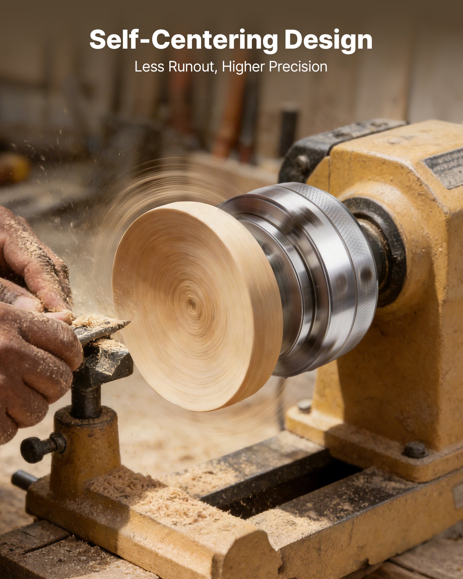 VEVOR 4 Zoll Drechselfutter Zentrierfutter (4 Backen) mit 1 Zoll x 8TPI Gewinde & Adapter, 5-tlg. Spannbacken Set (Stufen/Rund/Stift), Vernickelte Oberfläche mit Tragekoffer für Holzdrehbänke