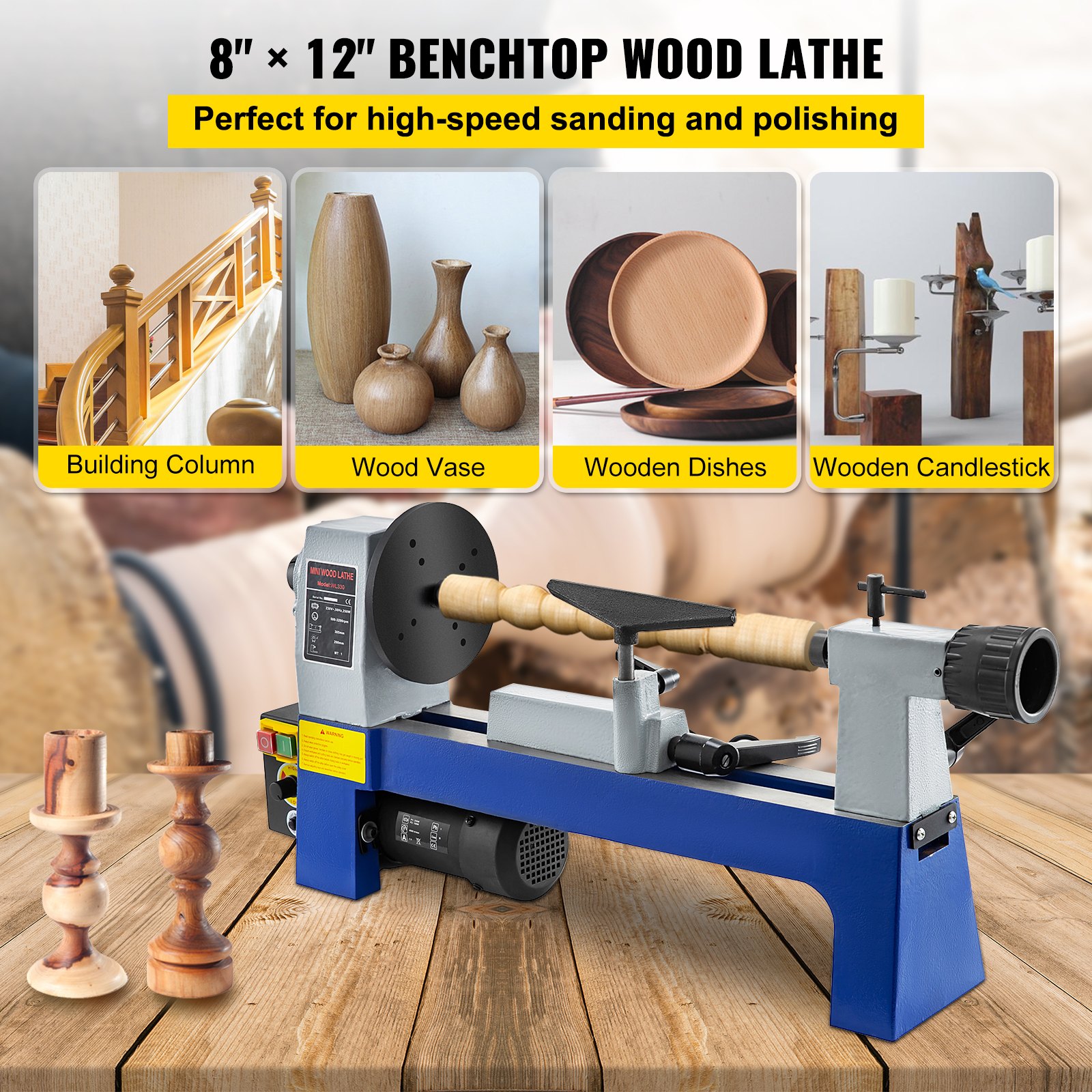 VEVOR mini Drechselbank 750-3200 U / min, Drechselbank, Holzdrechselbank 220V 250W, Drehbank Holz mit MT 1 Spindel, Tischdrehbank, Tischdrechselbank für eine Vielzahl von Drehprojekten in Labors