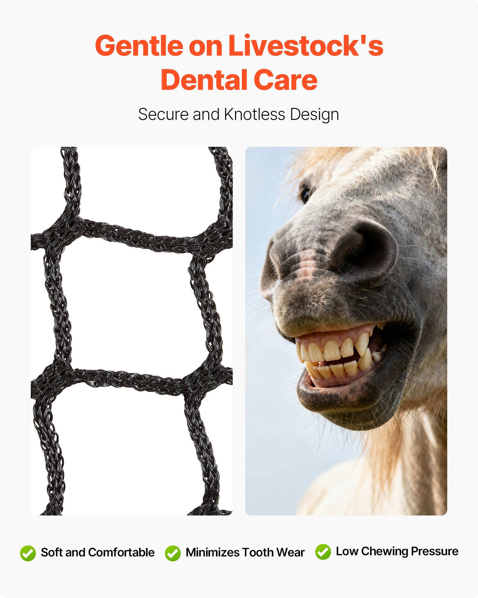 VEVOR Rundballen-Heunetz, 1,8x1,8x1,8 m, 42x42 mm Maschenweite, PE-Material, knotenloses Design, mit Kabelbindern, Nadelschiffchen, Reparaturschnur & Aufbewahrungsbeutel, Futtersparnetz für Pferde