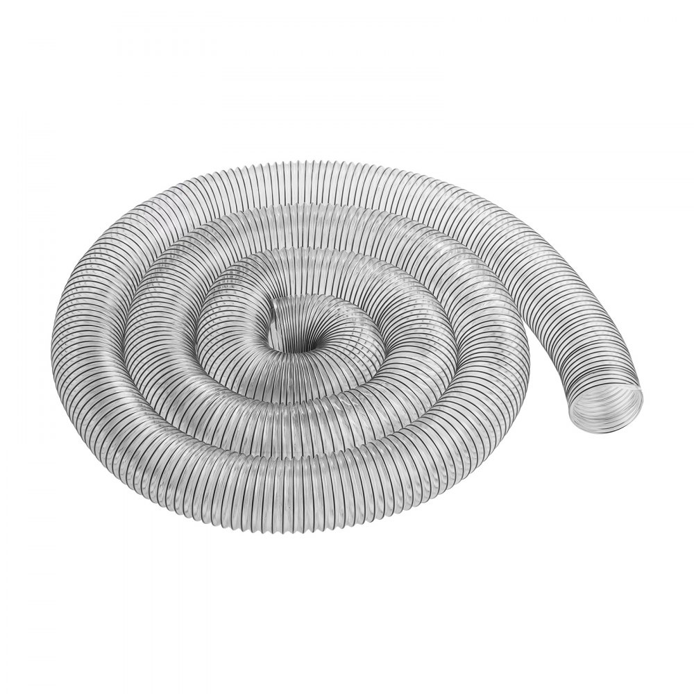 VEVOR Staubsammelschlauch, 4 Zoll x 20 Fuß, verdicktes PVC-Material, durchstichfester, flexibler, transparenter Schlauch mit Kohlenstoffstahldrahtspule, 4 x 304 Edelstahlklemmen, für Tischsäge, Bandsäge, Hobel, Abrichthobel