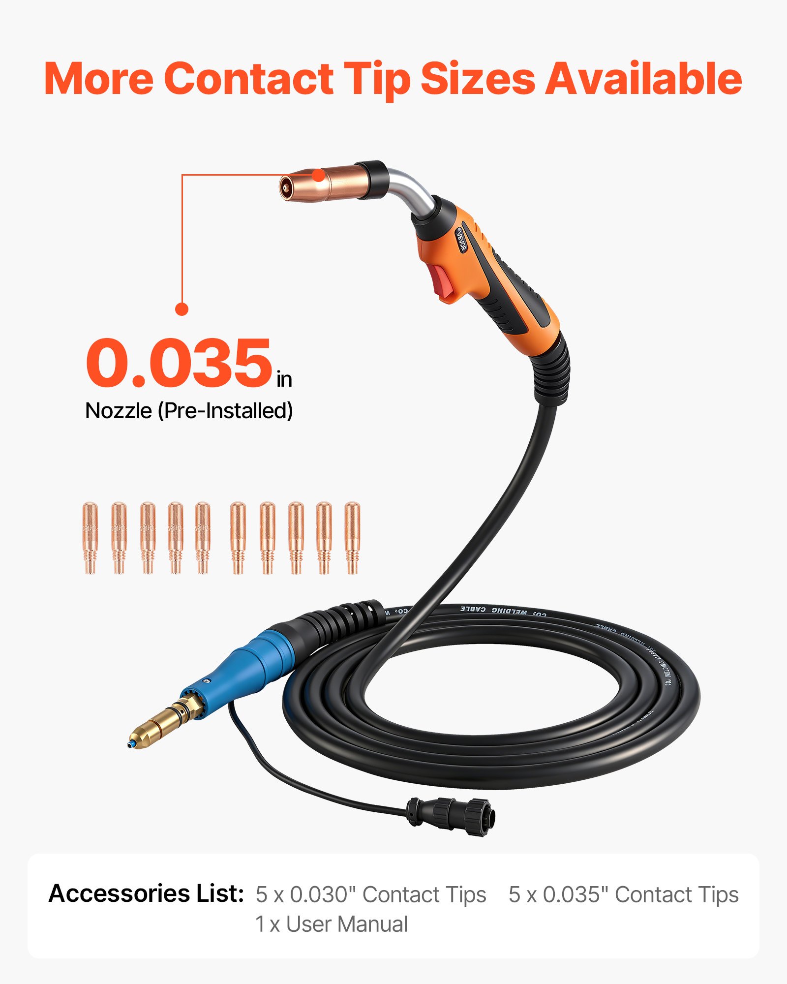 VEVOR 250A MIG Schweißbrenner mit 4,57 m Schlauch, MIG Schweißpistole mit 0,8/0,9 mm Ersatzdüsen, Profi-Schweißzubehör Kompetibel mit Miller MDX-250, Schutzgasschweißgerät für Werkstatt & Industrie