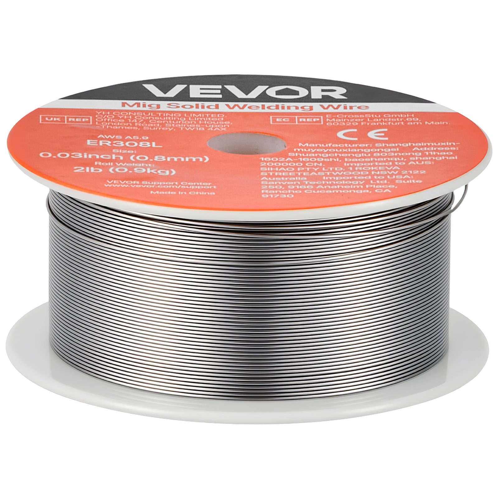 VEVOR Solid MIG Welding Wire, ER308L 0.8mm 0.9kg, Low Spatter Stainless Steel Welding Wire with High Feedability for All-Position Gas Shielded Welding
