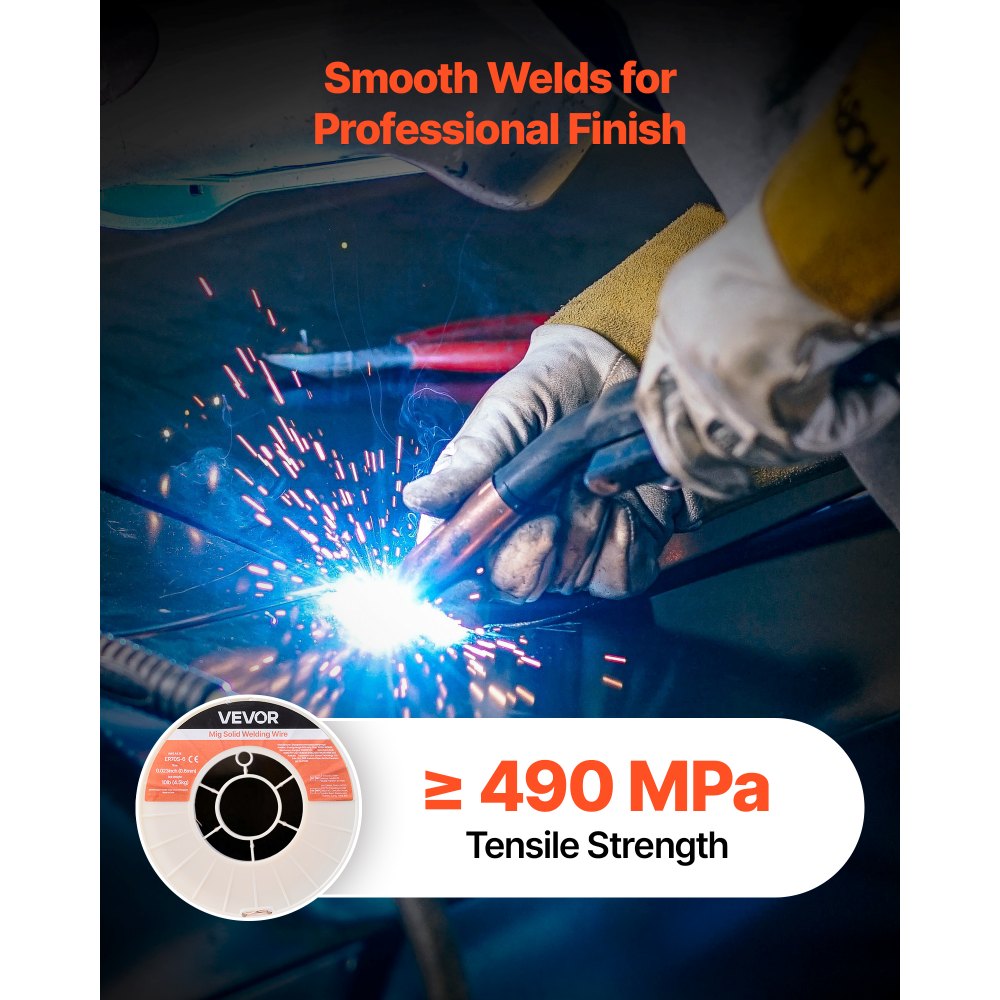 VEVOR Solid MIG Welding Wire, ER70S-6 0.6mm 4.5kg, Low Spatter Mild Steel Welding Wire with High Deoxidizers for All-Position Gas Shielded Welding