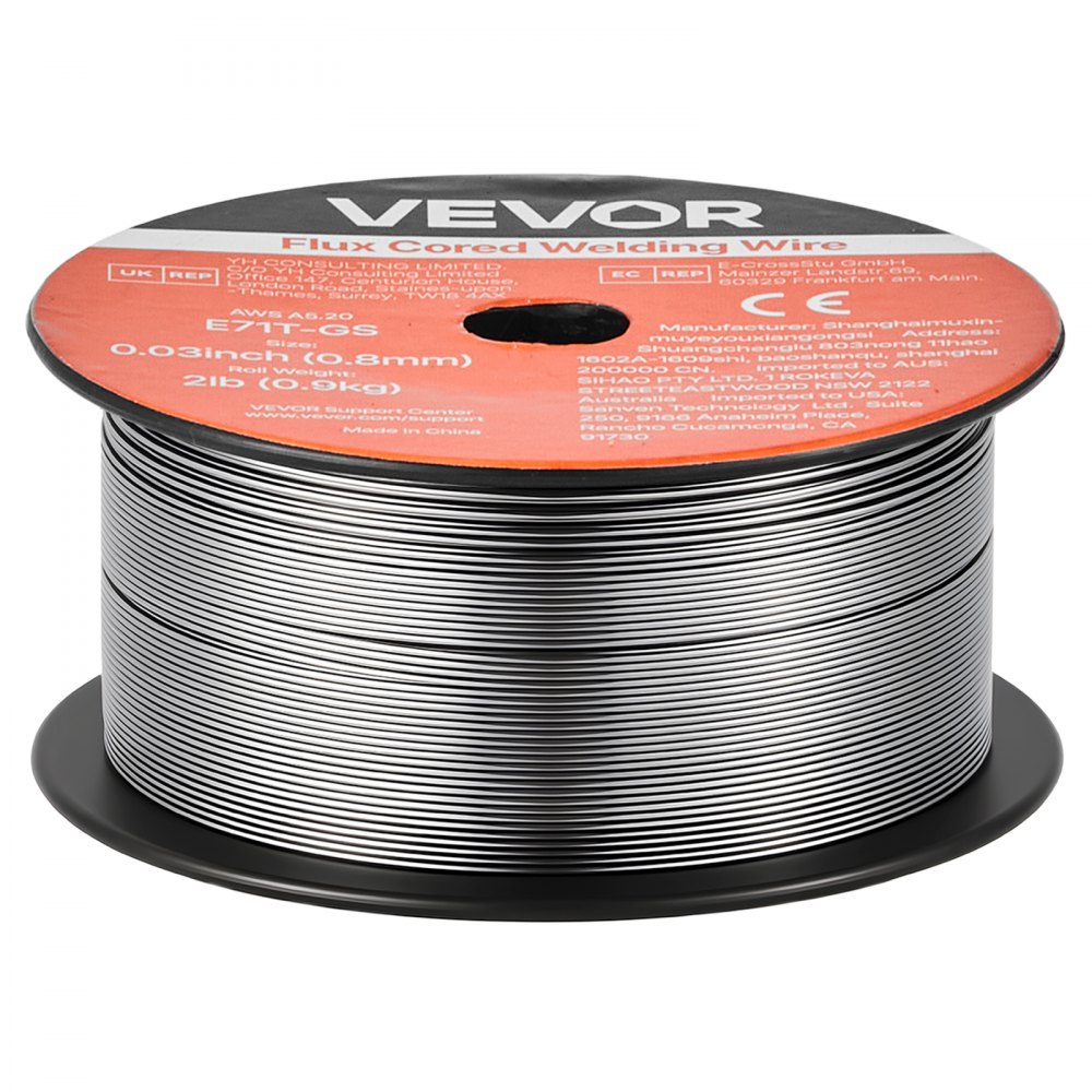VEVOR Flux Core MIG Welding Wire, E71T-GS 0.8mm 0.9kg, Gasless Mild Steel Welding Wire with Low Spatter for All Position Arc Welding, Self-Shielded for Outdoor Use (Pack of 3 Rolls)