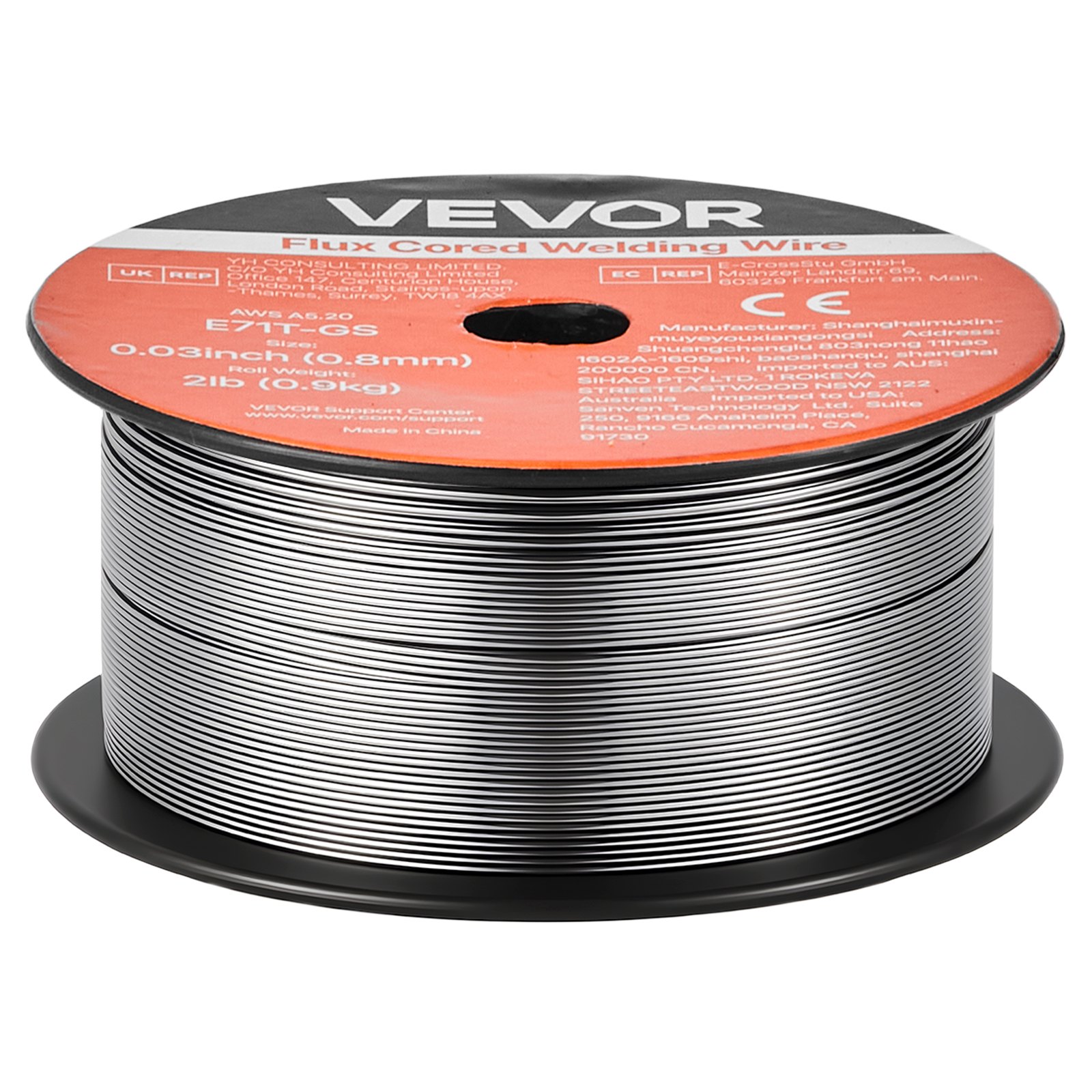 VEVOR Flux Core MIG Welding Wire, E71T-GS 0.8mm 0.9kg, Gasless Mild Steel Welding Wire with Low Spatter for All Position Arc Welding, Self-Shielded for Outdoor Use (Pack of 3 Rolls)