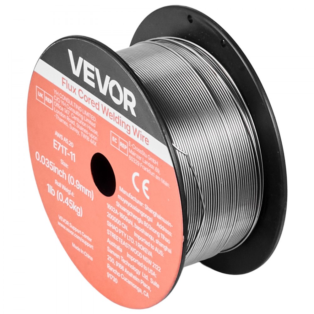 VEVOR Flux Core MIG Welding Wire, E71T-11 0.9mm 0.45kg, Gasless Mild Steel Welding Wire with Low Spatter for All Position Arc Welding, Self-Shielded for Outdoor Use (Pack of 3 Rolls)