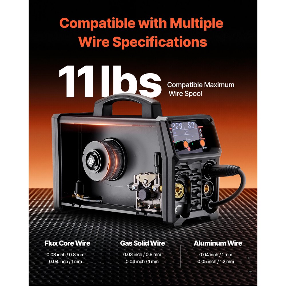 VEVOR Pro MIG Welder, 200 Amp Plus MIG Welder, 5-in-1 Synergy Welder MIG Plus, Gasless MIG, Gas MIG, MMA and Lift TIG, with IGBT Inverter Technology and LCD Screen Display