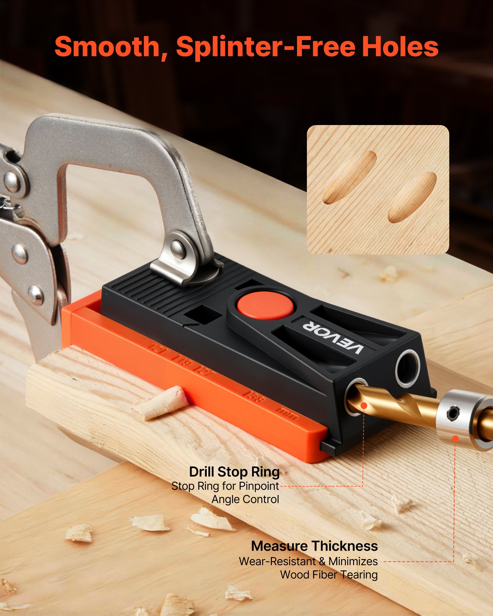 VEVOR Pocket Hole Jig Kit Taschenloch-Vorrichtungssatz 12,7-38,1 mm verstellbar, Vorrichtungs-Taschenlochsystem mit Stufenbohrer Sechskantschlüssel Bohrstoppring Vierkant-Antriebsbit Schrauben