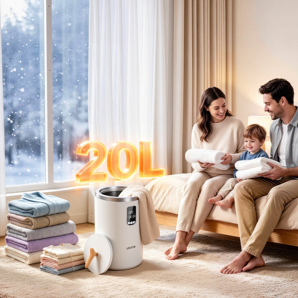 VEVOR Handtuchwärmer Eimer Wärmegerät 20 L mit LED-Anzeige & Einstellung (Timer & Temperatur) & Sicherheitsschloss, Towel Warmer für Badezimmer Waschküche Boden, zum Wärmen von Decken, Pyjamas