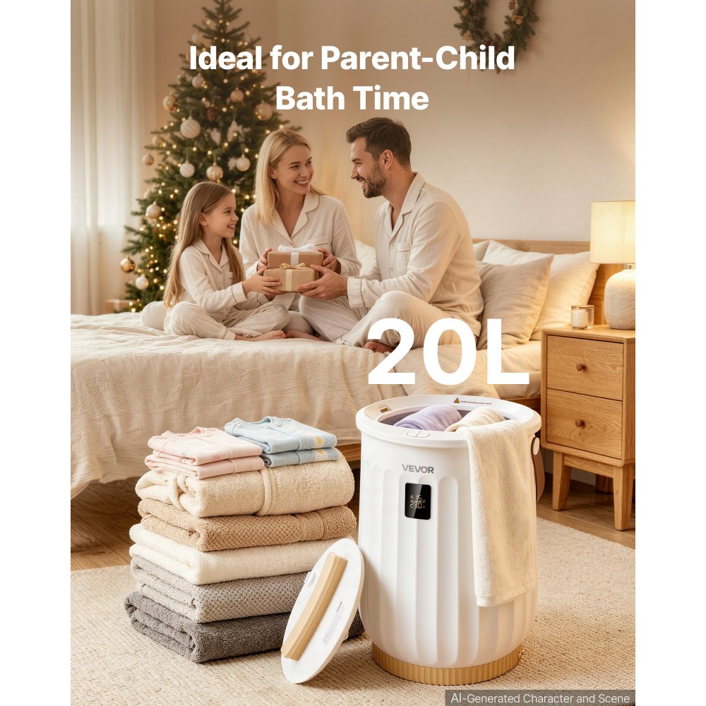 VEVOR Handtuchwärmer Eimer 20 L Heißtuchdampfer Wärmegerät Handtuchheizung, für Handtücher Decken Bademäntel, 4-fach einstellbarer Timer, Holzgriff, Automatische Abschaltung, Eingebaute Aromabox, Weiß