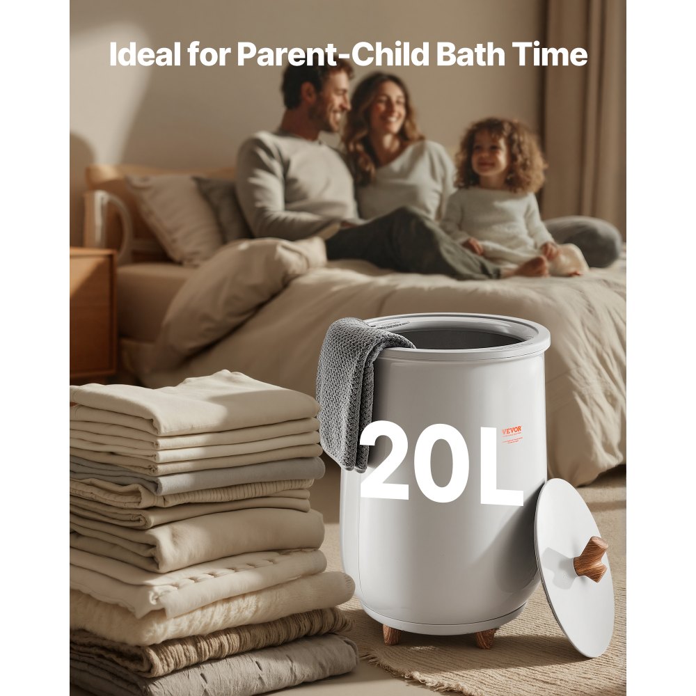 VEVOR Handtuchwärmer Eimer Wärmegerät 20 L mit LED-Licht & automatische Abschaltung & Temperatureinstellung, Towel Warmer für Spa Badezimmer Waschküche Grau, zum Erwärmen von Handtüchern