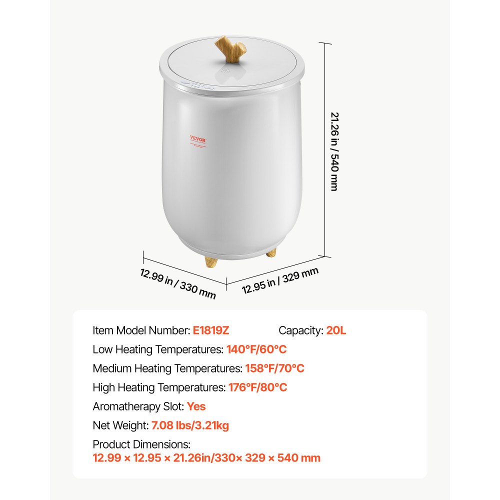 VEVOR Handtuchwärmer Eimer Wärmegerät 20 L mit LED-Licht & automatische Abschaltung & Temperatureinstellung, Towel Warmer für Spa Badezimmer Waschküche Grau, zum Erwärmen von Handtüchern
