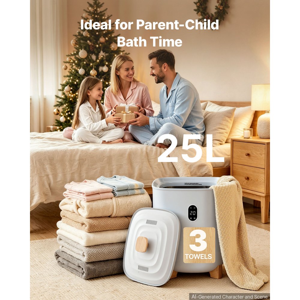 VEVOR Handtuchwärmer Eimer Wärmegerät 25 L mit LED-Anzeige & Einstellung (Timer & Temperatur) & automatischer Abschaltung, Towel Warmer für Badezimmer Waschküche, zum Erwärmen von Handtüchern