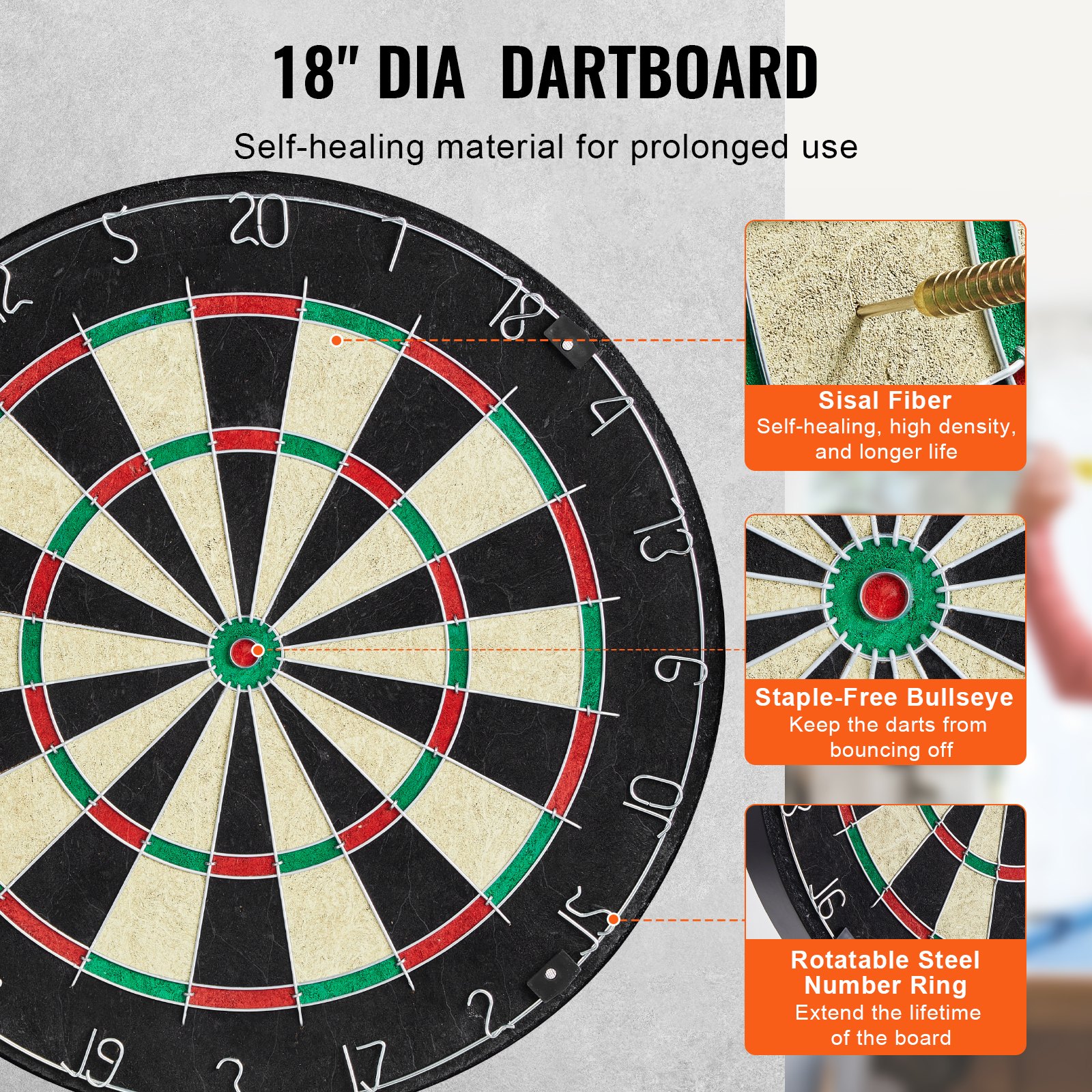 VEVOR Dartboard- und Schrankset Dartboard-Schrank in offizieller Größe, Dartscheibe 45 x 3,8 cm versteckbarer Dartschrank mit Stahlspitzen, komplett mit sämtlichem Zubehör, für Cricket-Spiele